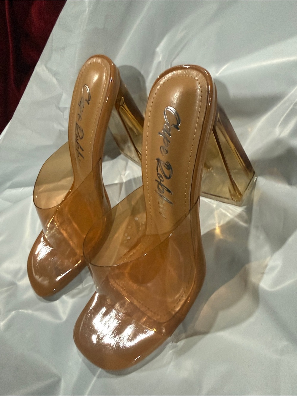 Cape Robbin Amber Transparent Block Heel Mules